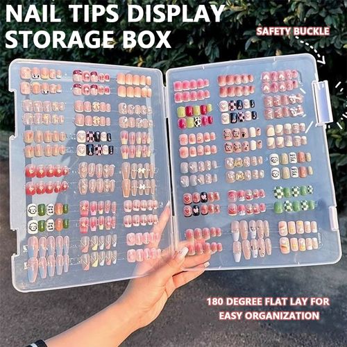 1Pc Dustproof Large Capacity Nail Art Storage Box Wearable Nail Patch Display Board Box Transparent Plastic Organizer for 480pcs