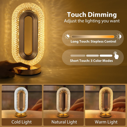 Fashion high-end crystal table lamp with three-color adjustable night light