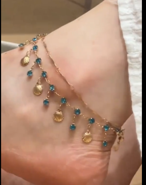 Blue Love Ultra-Shiny Double-Layer Shell Anklet for Women, Summer Vibe Layerable Clavicle Chain, Tassel Necklace & Delicate Foot Chain