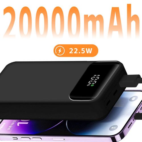 20000mAh High Capacity Power Bank With LED Display Portable Battery Charger Fast Charging Power Bank Built in Cables