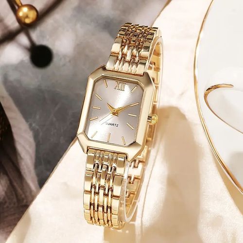 Simple and versatile square women's watch, ins-style steel band fashionable quartz watch, stylish light luxury watch for girls.
