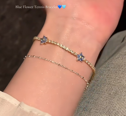 INS Hot Minimalist Jewelry Luxury Diamond Stack Colorful Three Flower Charm Gold Plated CZ Zircon Tennis Chain Bracelet Women