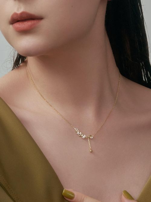 New Style High-End Wheat Ear Necklace for Women - Minimalist Design, Exquisite Leaf Tassel, Elegant Collarbone Chain, Light Luxury Style