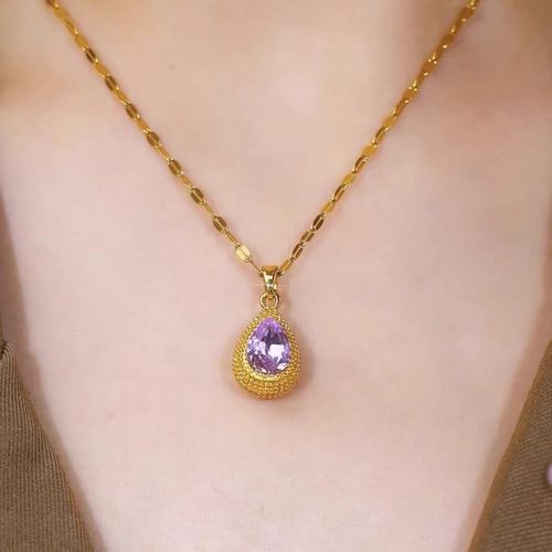 New style purple zircon teardrop necklace for women