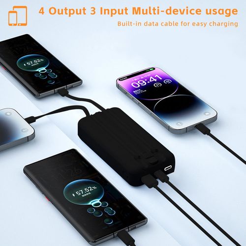 20000mAh High Capacity Power Bank With LED Display Portable Battery Charger Fast Charging Power Bank Built in Cables