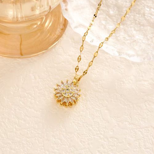 Minimalist Rotatable Sunflower Copper-Plated Zircon Necklace A Light Luxury High-End Accessory Jewelry