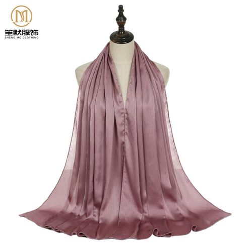 New Malaysian and Indonesian natural wrinkle monochrome long scarf, chiffon breathable women's satin headscarf