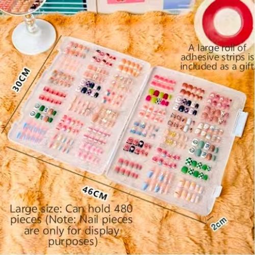 1Pc Dustproof Large Capacity Nail Art Storage Box Wearable Nail Patch Display Board Box Transparent Plastic Organizer for 480pcs