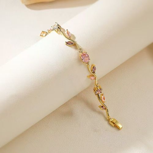 New style flower and leaf shaped colorful zircon 18K gold-plated versatile bracelet