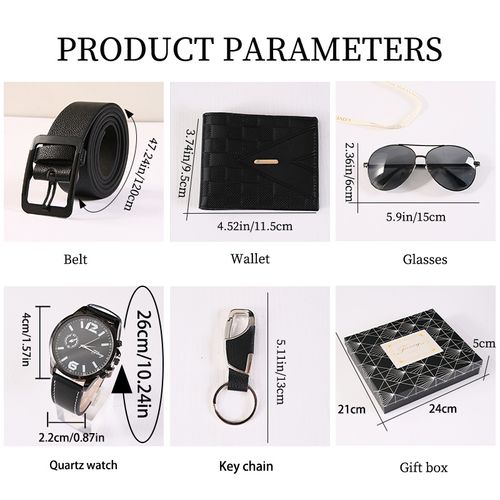 New exquisite gift set: PU men's watch, sunglasses, belt and wallet set, a luxurious gift set.