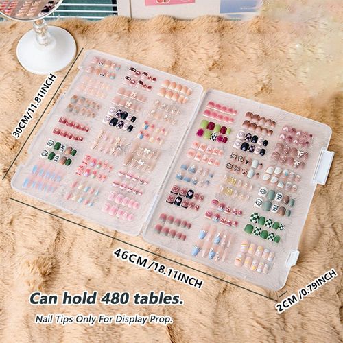 1Pc Dustproof Large Capacity Nail Art Storage Box Wearable Nail Patch Display Board Box Transparent Plastic Organizer for 480pcs
