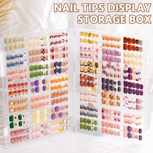 1Pc Dustproof Large Capacity Nail Art Storage Box Wearable Nail Patch Display Board Box Transparent Plastic Organizer for 480pcs