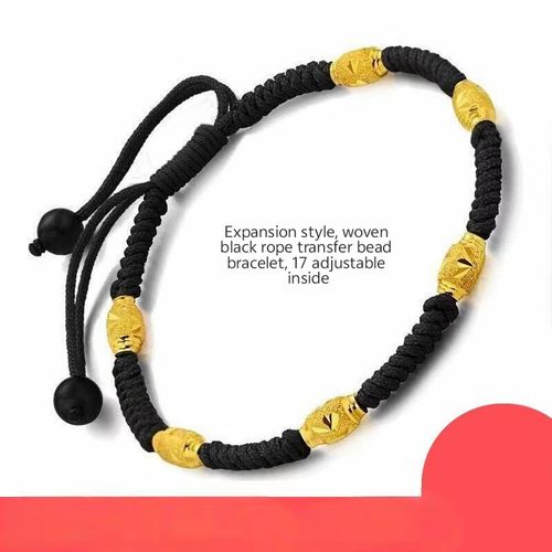 Hand-woven red cord bracelet, strung with sand-gold fortune-turning beads. It's a finished product, no need for you to do it yourself.