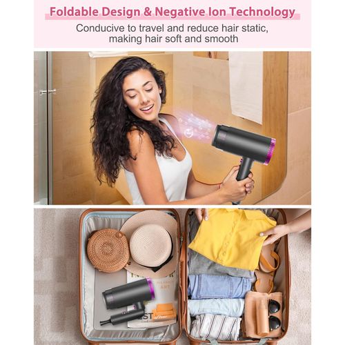 2000W Foldable Hair Dryer with Diffuser & Concentrator, Ionic Fast Drying for African Hair