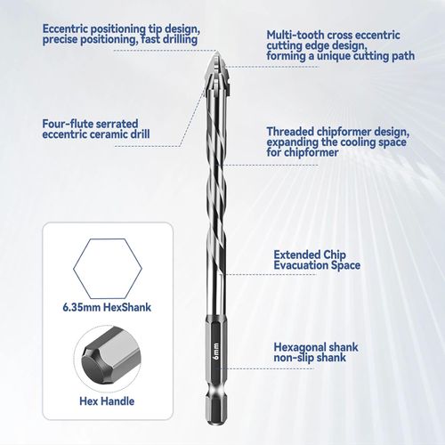 ✨ 6‑Piece Serrated Eccentric Drill Kit Multi‑Size 4‑12mm