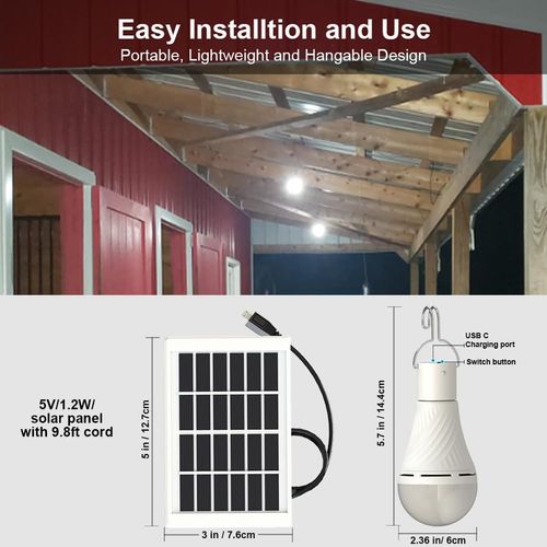 ☀️30W Solar Charging LED Bulb with Remote Control, IP65 Waterproof Emergency Light