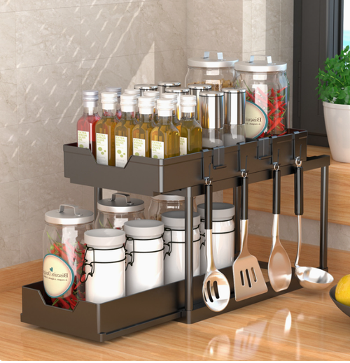 🧺 2-Tier Height Adjustable Under Sink Organizer with Pull Out Drawers🛁 Under Sink Pull Out Drawer Organizer for Kitchen & Bathroom Storage