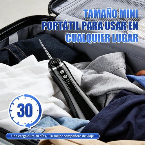 Irrigador Bucal, Irrigador Bucal Inalámbrico Portatil 3 Modos de Limpieza y 4 Puntas IPX7 Impermeable Limpiador de Dientes Recargable por USB para Hogar y Viajes (Negro)