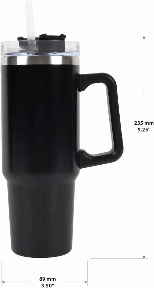 🖤 40oz Black Insulated Stainless Steel Tumbler with Handle & Straw