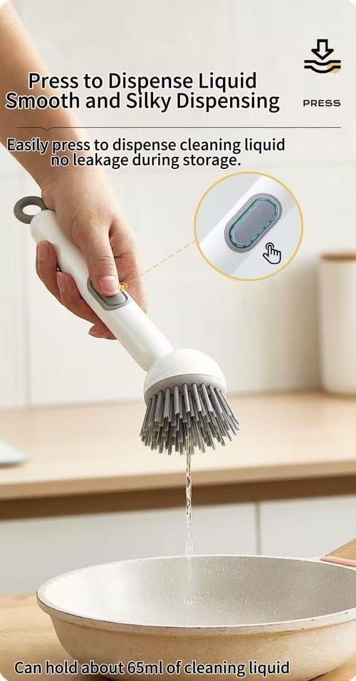 🧼 Rotating Soap Dispensing Dish Brush | Non-Stick | No Scratch ✨