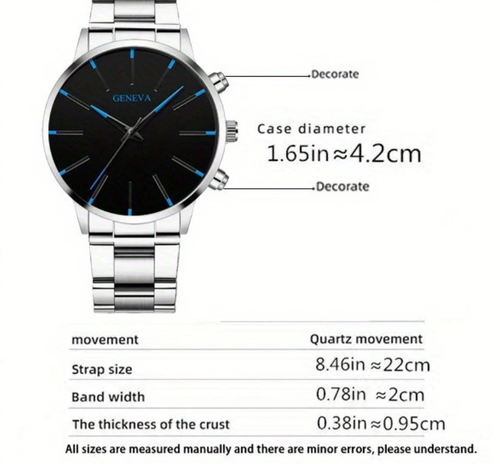 Luxury Gold Geneva Men Watch Set Classic Business Quartz Wristwatch Hip Hop Bracelet Necklace Ring 4Pcs Fashion Male Jewelry Gift Set