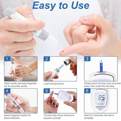 Glucose Monitor Kit, High Accuracy Blood Sugar Testing Kit with 50 Glucometer Strips or 50 Lancets, Larger-Screen Glucose Monitor with Lancing Devices, No Coding, Portable for Home or Travel