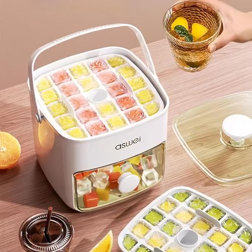 ❄️Press-Type Ice Cube Tray, Quick & Easy Release 🧊Portable Ice Maker Box with Handle, 48 Grids