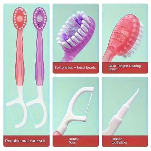 🦷 5-in-1 Burst Bead Toothbrush | Portable Individually Wrapped Oral Care Sticks