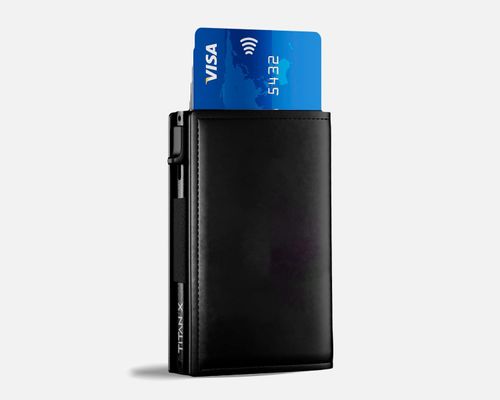 TITAN X Trifold Wallet | Minimalist Slim Metal Leather anti RFID Wallet | Front Pocket Minimalist Wallet For Men, Gift Boxed (Black Leather)