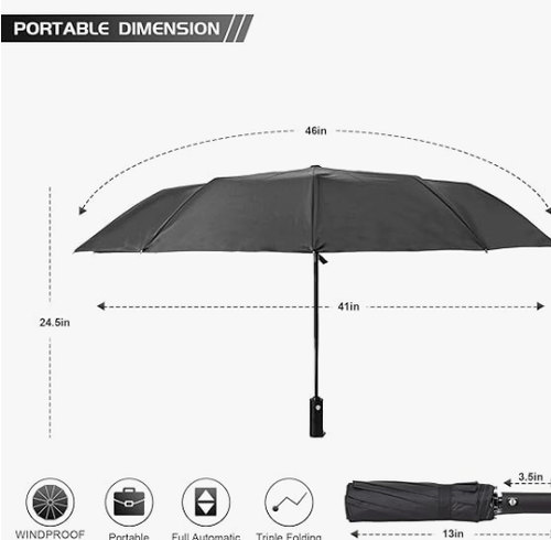Travel Umbrella,10 Ribs Compact Windproof Folding Black Umbrella,Automatic Umbrellas for Rain,Sun,Backpack,Car,Travel,Golf.