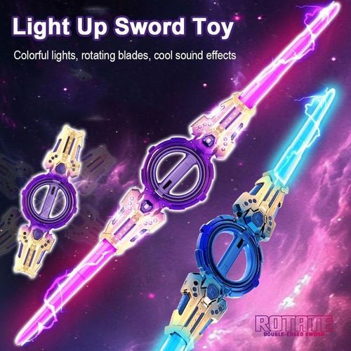 RGB LED Katana Sword Rechargeable | Double-Edged Anime Lightsaber with Fire Spin Effect, 7-Color LED Modes, 360 Degree Rotating Action & Realistic Sound FX | Battle Play Toy Sword