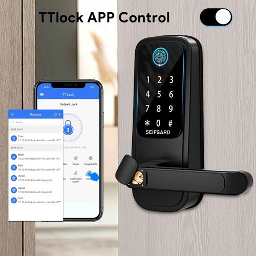 Smart Door Lock with Handle, Fingerprint Door Lock, Electronic Keypad Smart Deadbolt Lock - Biometric Smart Digital Door Lock with Code, Smart Lock for Front Door Home, Rental, Office