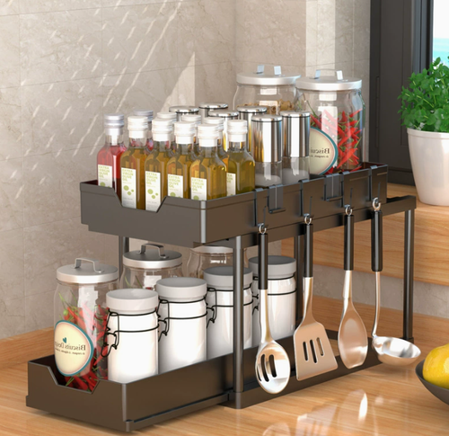 🧺 2-Tier Height Adjustable Under Sink Organizer with Pull Out Drawers🛁 Under Sink Pull Out Drawer Organizer for Kitchen & Bathroom Storage