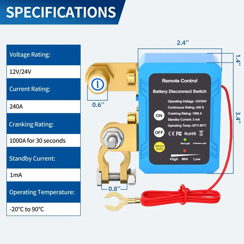 Wireless Remote Car Battery Disconnect Switch With Full Installation Kit 12V Car Battery Isolator Switch Anti Leakage Power Cut Off With Tools Heavy Duty Remote Battery Master Kill Switch Full Accessory Set