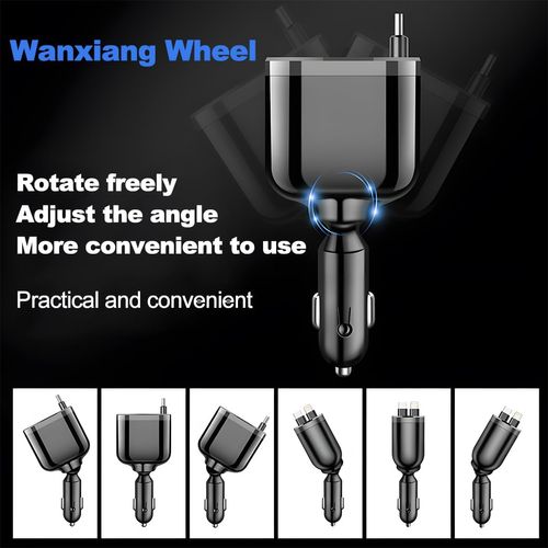 🚗 3-in-1 Retractable Car Charger Dual Type-C PD Fast Charging Cable ⚡ M4 Telescopic Charging Cable Super Fast Charger with Packaging