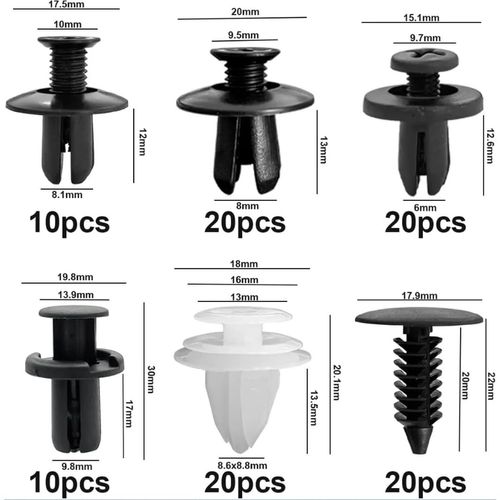 🚗 100PCS Universal Car Clips - 6 Types, Bumper Fasteners