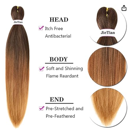 Color 1BT30: Ombré Pre-Stretched Braiding Hair (26 Inches) Includes a Bonus Dual-Color (Yellow & Pink) Crochet Hook. HeatResistant Material, Designed Specifically for Braiding Styles for African Women.