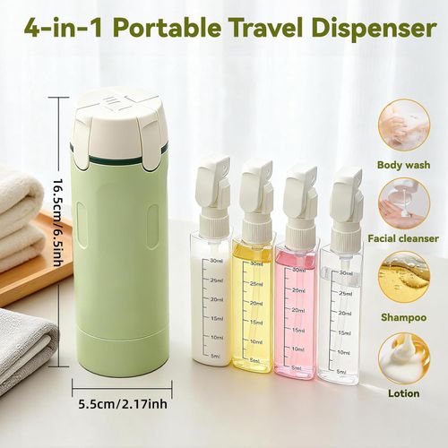 4 in 1 Travel Dispenser,Travel Shampoo and Conditioner Bottles,Refillable Leak Proof Containers Toiletries for Vacation and Business Travel 120ML