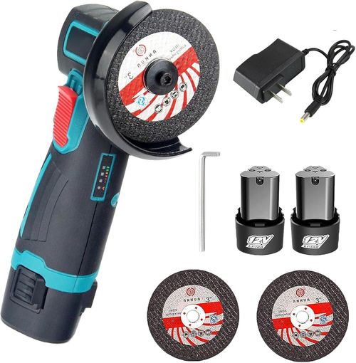 LIROPAU 12V Cordless Angle Grinder with 2 x 1500 mAh Batteries, 2 x Cutting Discs, 1 x Small Wrench and Charger, for Grinding, Cutting, Polishing