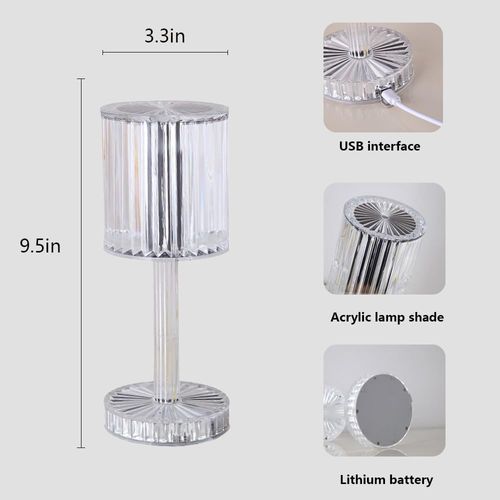 Portable Crystal Table Lamp,16 Color Touch Control Rechargeable Lamp,Acrylic Remote Control Crystal Bedside Lamp,Night Light,Room Decor Desk Lamp,Bedroom,Living Room,Kitchen,Dining Room Lamp