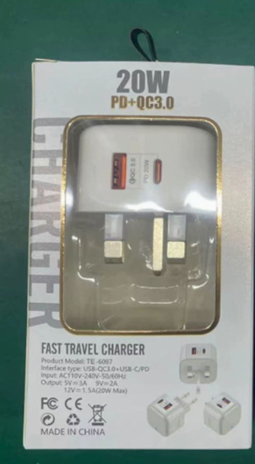 ⚡20W PD Fast Charger UK Plug For Quick Phone Charging.