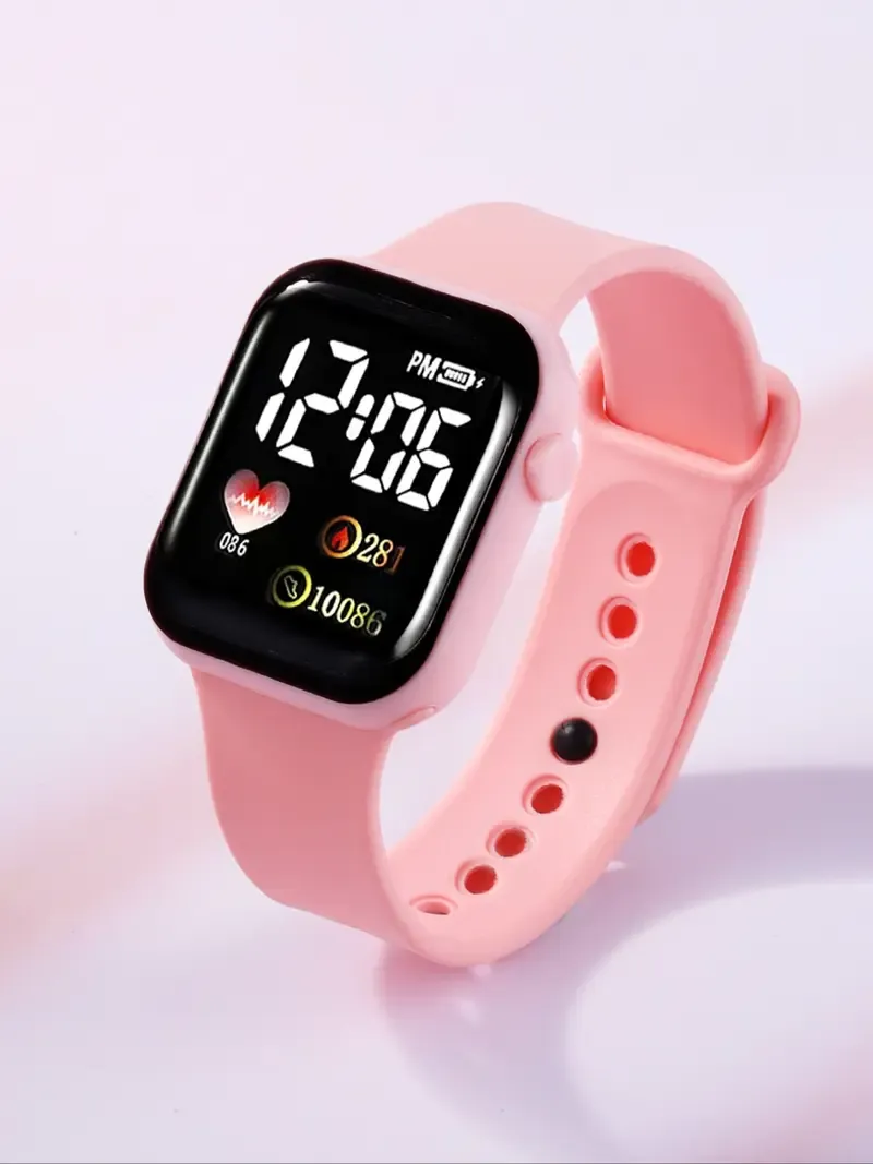 Mother's Day Gift Fashion Digital Watch Set with Belt & Bracelet, Heart-shaped Earrings, Perfect Gift for Children, Ideal for Christmas & Back-to-school Season, Wristwatch, Accessories