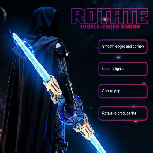 RGB LED Katana Sword Rechargeable | Double-Edged Anime Lightsaber with Fire Spin Effect, 7-Color LED Modes, 360 Degree Rotating Action & Realistic Sound FX | Battle Play Toy Sword