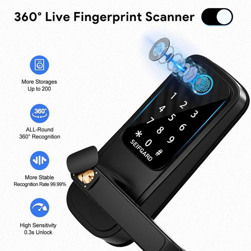 Smart Door Lock with Handle, Fingerprint Door Lock, Electronic Keypad Smart Deadbolt Lock - Biometric Smart Digital Door Lock with Code, Smart Lock for Front Door Home, Rental, Office
