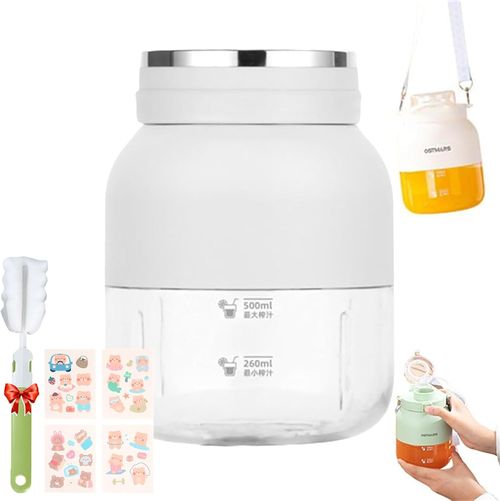 Blender Cup, Juicer Cup for home, Electric Juicer Mini Portable Blender, Portable Automatic Sport Juicey Cups, Dual-Use Water Bottle with Straw for Outdoor Sports with Strap (1PC White)