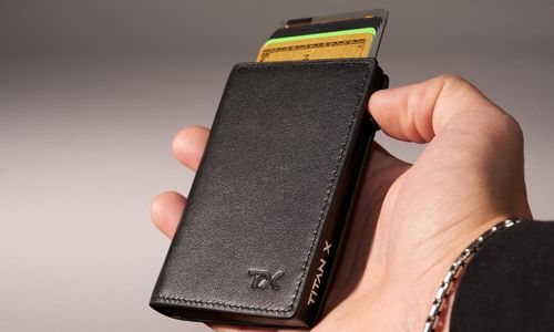 TITAN X Trifold Wallet | Minimalist Slim Metal Leather anti RFID Wallet | Front Pocket Minimalist Wallet For Men, Gift Boxed (Black Leather)