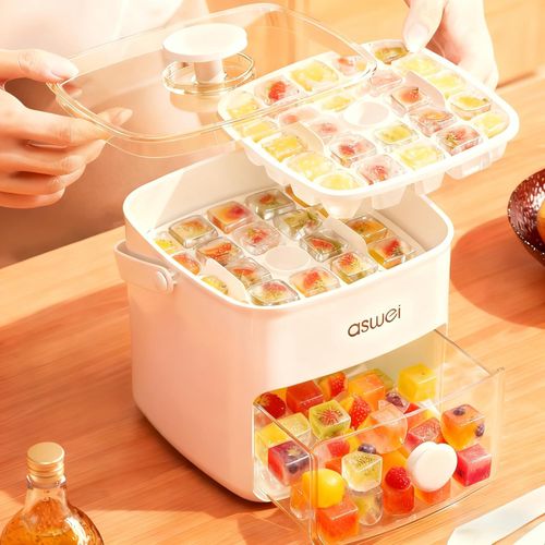 ❄️Press-Type Ice Cube Tray, Quick & Easy Release 🧊Portable Ice Maker Box with Handle, 48 Grids