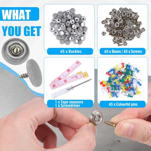 Set of 60 roof liner repair kit, car repair rivets, car roof headliner repair, car roof liner repair button, with pins, screwdriver, tape measure for all cars, grey