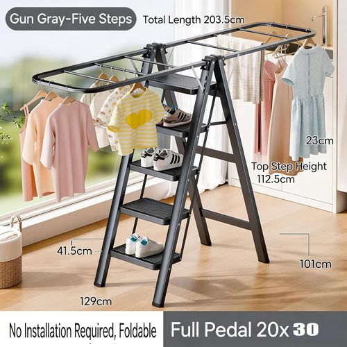 🪜 2-in-1 Step Ladder Clothes Drying Rack, Foldable Multi-Purpose Home Organizer
