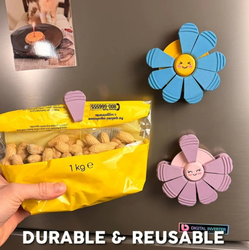 Durable Reusable Flower Bag Clips, Magnetic Refrigerator Magnets with Hooks & Sealing Clips, Multi-Functional Food Storage Organizer for Home
